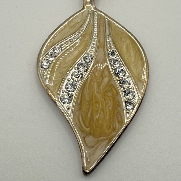 Kenneth Cole Leaf Pendant Necklace Enamel Swirl Rhinestone 15” - Picture 2 of 11